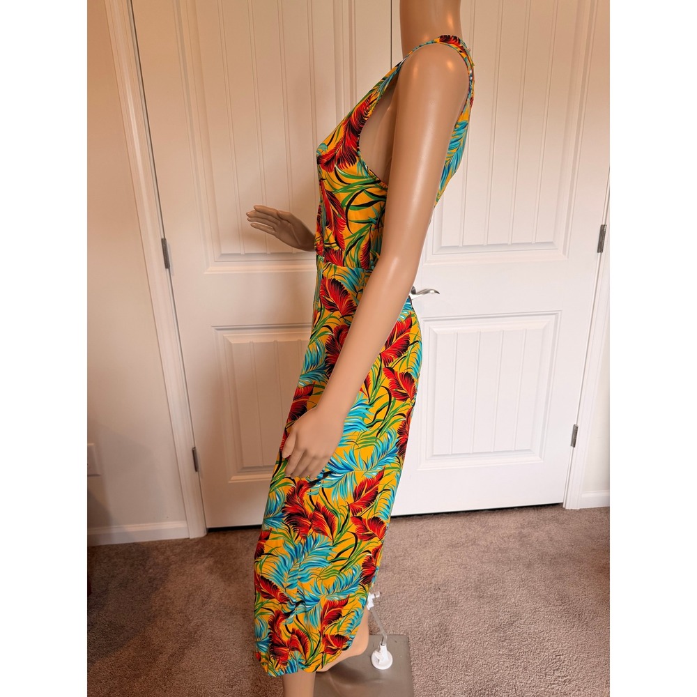 Forever 21 Tropical Palm Leaf Sleeveless Jumpsuit Mustard Yellow Sm Beachy Boho‎ - Picture 14 of 16